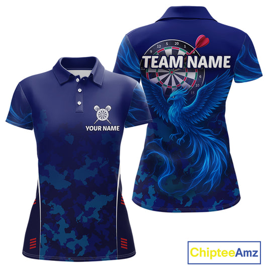 Women's Custom Darts Shirt With Cobalt Phoenix Camouflage Pattern And Dartboard NYN0263