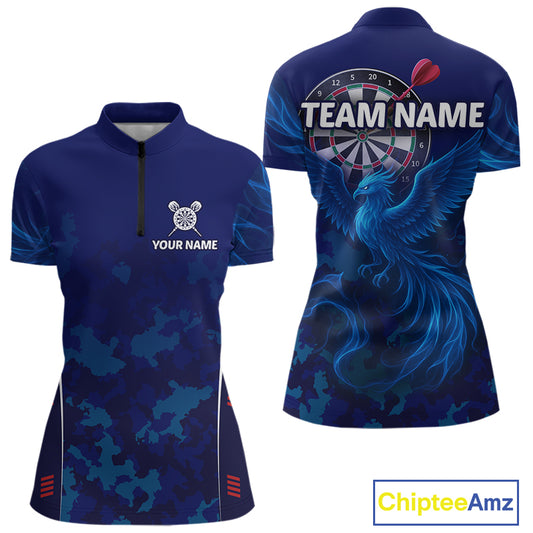 Women's Custom Darts Shirt With Cobalt Phoenix Camouflage Pattern And Dartboard NYN0263