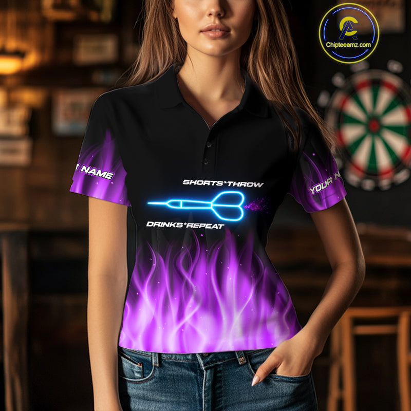 Custom Purple Flames Patriotic Dart Shirt For Women American Flag Dart Team Jerseys NYN1053