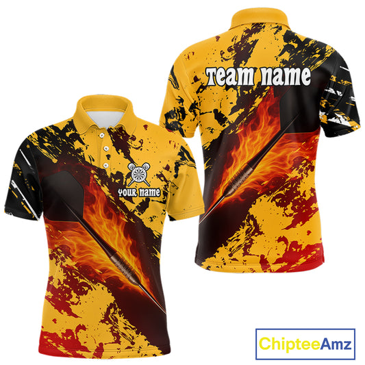 Men's Custom Darts Shirt With Flame Dart Arrows And Black-Yellow Grunge Pattern NYN0290