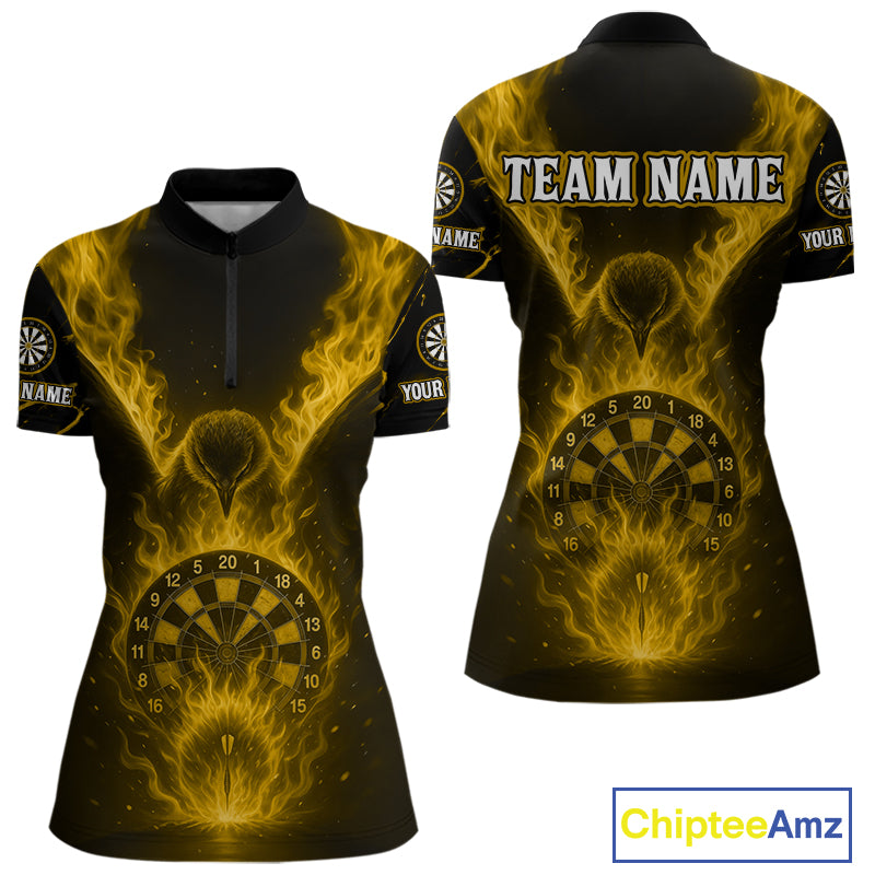 Custom Yellow Flames Eagle Dartboard Dart Shirt For Women, Outfits Darts Team Jersey NYN1084
