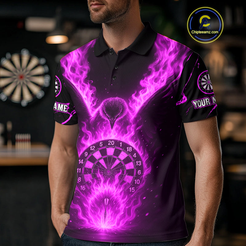 Custom Purple Flames Eagle Dartboard Dart Shirt For Men, Outfits Darts Team Jersey NYN1085