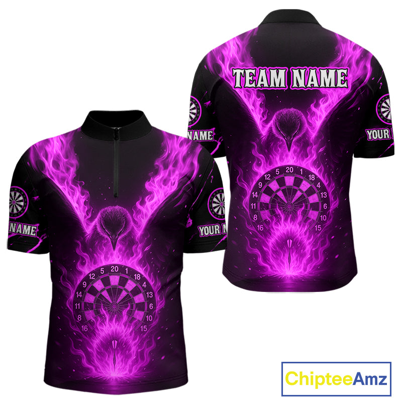 Custom Purple Flames Eagle Dartboard Dart Shirt For Men, Outfits Darts Team Jersey NYN1085