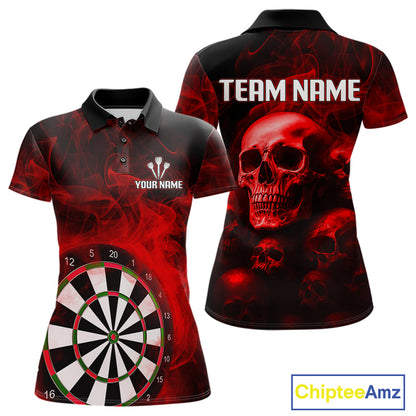 Red Smoke Dartboard & Multi Skulls Women's Darts Shirt - Custom Name For Players NYN0572