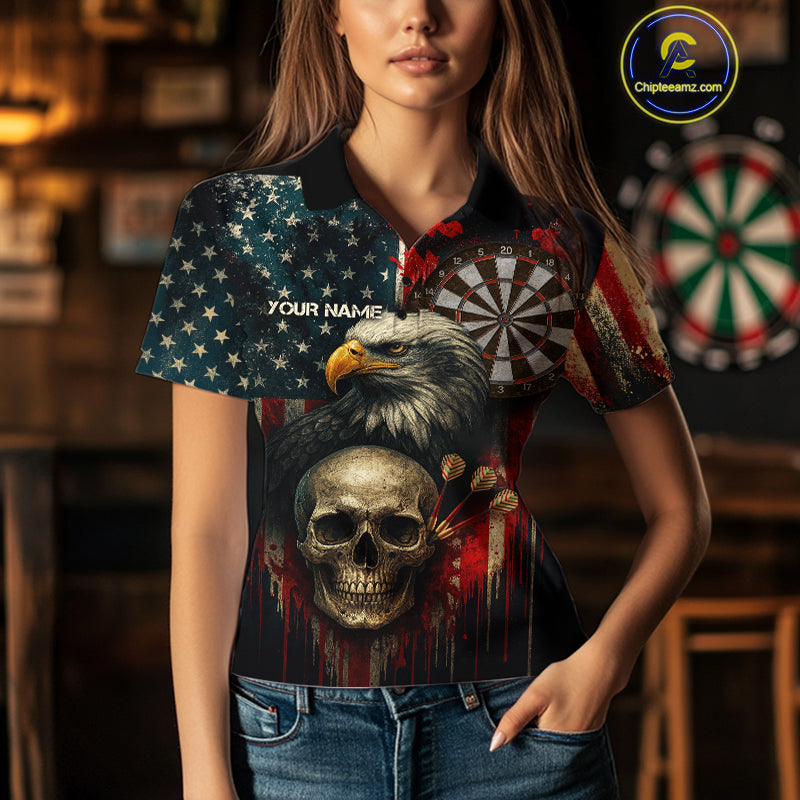 Personalized US Flag & Eagle Grunge Patriotic Darts Shirt For Women, Darts Team Shirt NYN1095