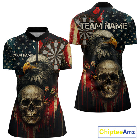 Personalized US Flag & Eagle Grunge Patriotic Darts Shirt For Women, Darts Team Shirt NYN1095