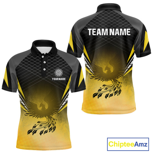 Men’s Darts Shirt With Phoenix And Yellow Halftone Pattern, Custom Name Option NYN0303