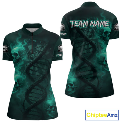 Darts - It's Is In My DNA Personalized Turquoise Dart Shirt For Women Skull Dartboard Dart Team Shirts NYN1124