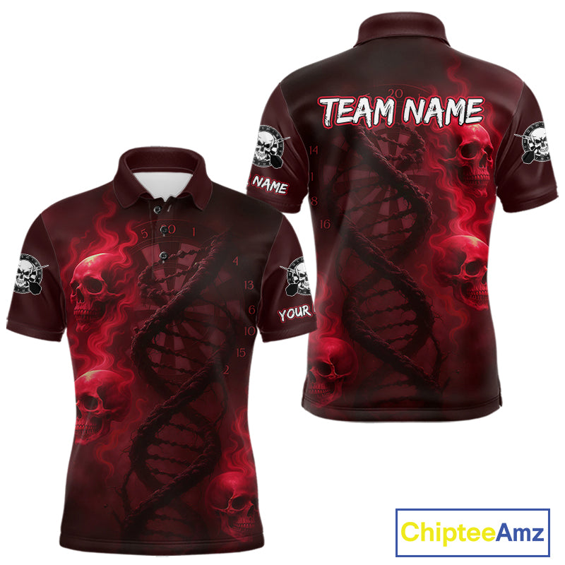 Darts - It's Is In My DNA Personalized Red Dart Shirt For Men Skull Dartboard Dart Team Shirts NYN1125
