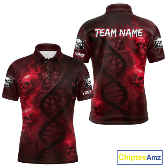 Darts - It's Is In My DNA Personalized Red Dart Shirt For Men Skull Dartboard Dart Team Shirts NYN1125