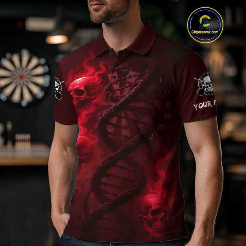 Darts - It's Is In My DNA Personalized Red Dart Shirt For Men Skull Dartboard Dart Team Shirts NYN1125