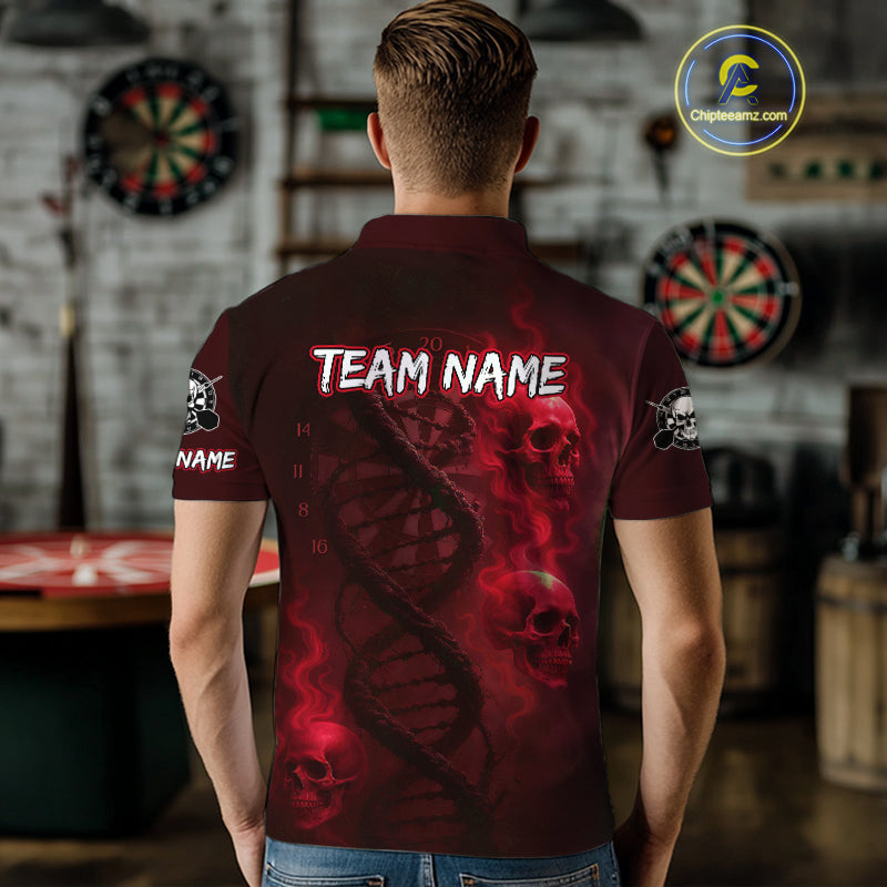 Darts - It's Is In My DNA Personalized Red Dart Shirt For Men Skull Dartboard Dart Team Shirts NYN1125