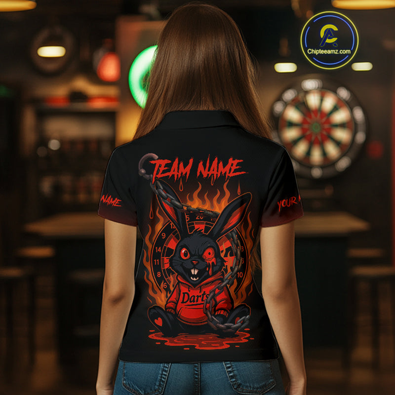 Flaming Rabbit & Orange Dartboard Darts Shirt For Women - Custom Name & Team Jersey NYN0594