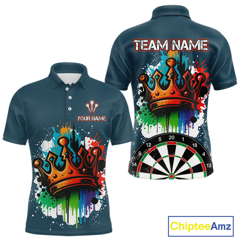 Colorful Dripping Crown Darts Grunge Darts Shirt For Men - Custom Name & Team NYN0600