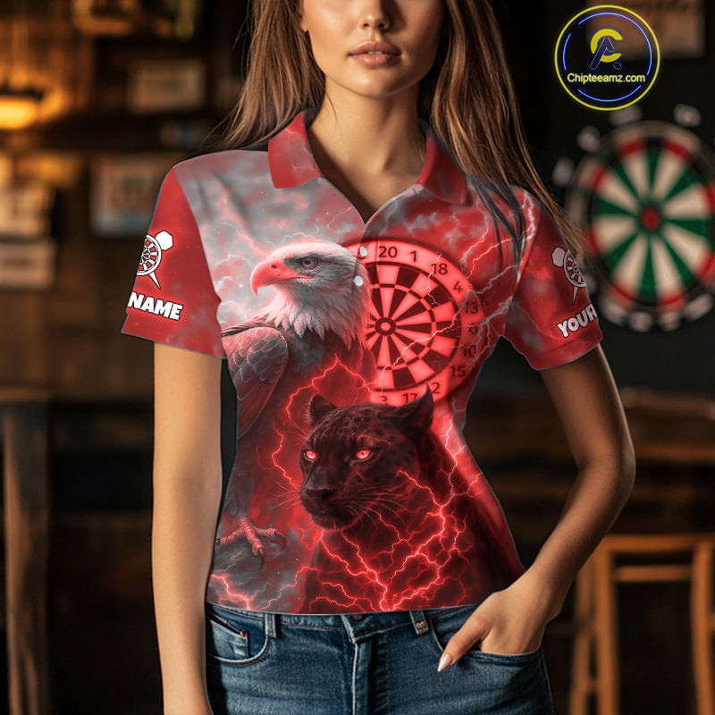 Custom Darts Shirt For Women Lightning Eagle Panther Dartboard Dart Team Jerseys | Red NYN1151