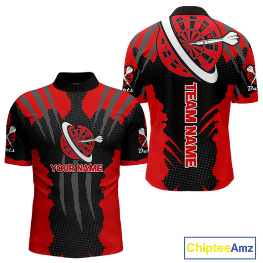 Red Darts Shirt With Claw Mark Design - Custom Team & Name Shirt For Men NYN0339