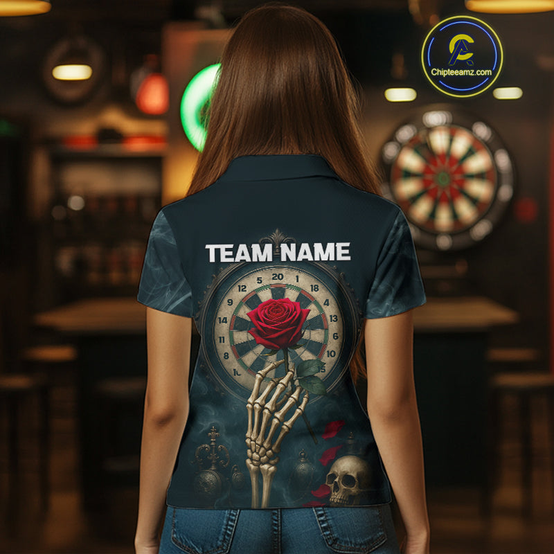 Custom Funny Skull Red Rose Women Dart Shirts Personalized Dart Team Jerseys, Dart Gifts NYN1169