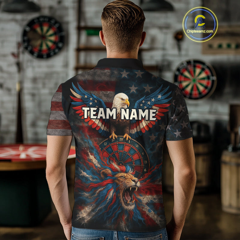 Men's Patriotic Darts Shirt Personalized US Flag Lion Dartboard Outfit Team Dart Jersey NYN1212