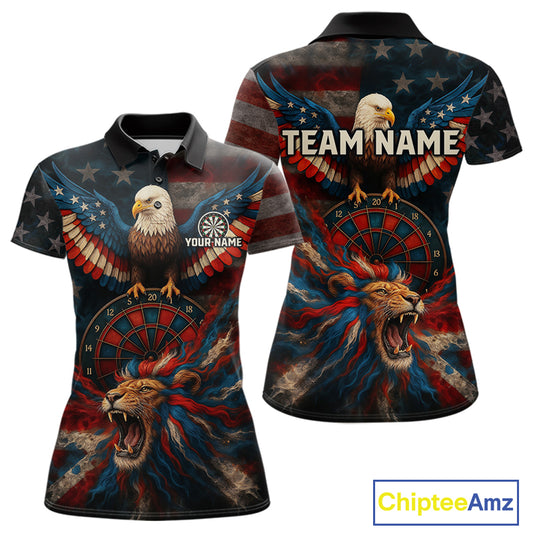 Women's Patriotic Darts Shirt Personalized US Flag Lion Dartboard Outfit Team Dart Jersey NYN1212