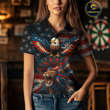 Load image into Gallery viewer, Women's Patriotic Darts Shirt Personalized US Flag Lion Dartboard Outfit Team Dart Jersey NYN1212