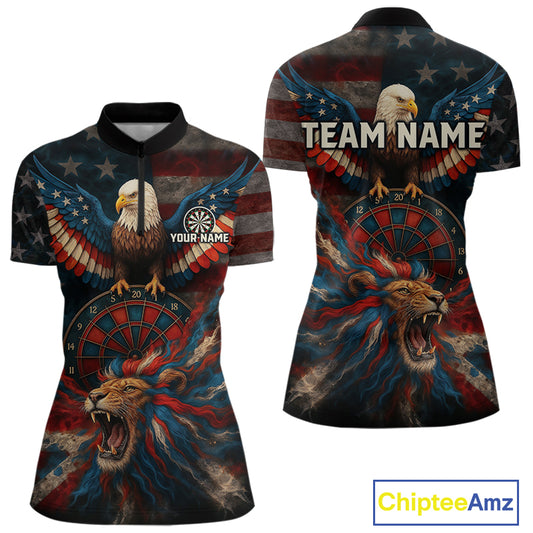 Women's Patriotic Darts Shirt Personalized US Flag Lion Dartboard Outfit Team Dart Jersey NYN1212