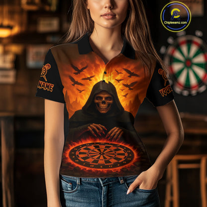 Custom Dart Jerseys For Women Skull Flame Dartboard, Outfits Dart Team Shirts NYN1228