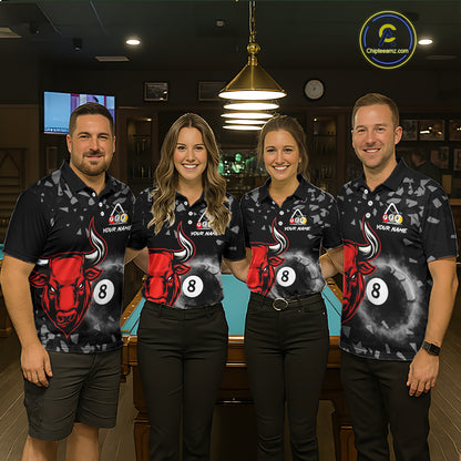 Grey Smokes Ball 8 Pool Billiard Shirts For Women Custom Funny Bull Billiard Team Jerseys NYN2297