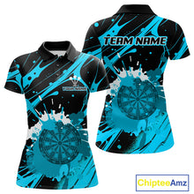 Load image into Gallery viewer, Splashed Color Dartboard Grunge Women's Darts Shirt Custom Name &amp; Team | Opt3 - Turquoise NYN0650