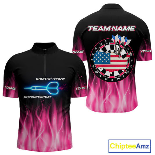 US Flag Dartboard & Dart Arrows Custom Flaming Darts Shirt For Men | Opt1 - Pink NYN0676
