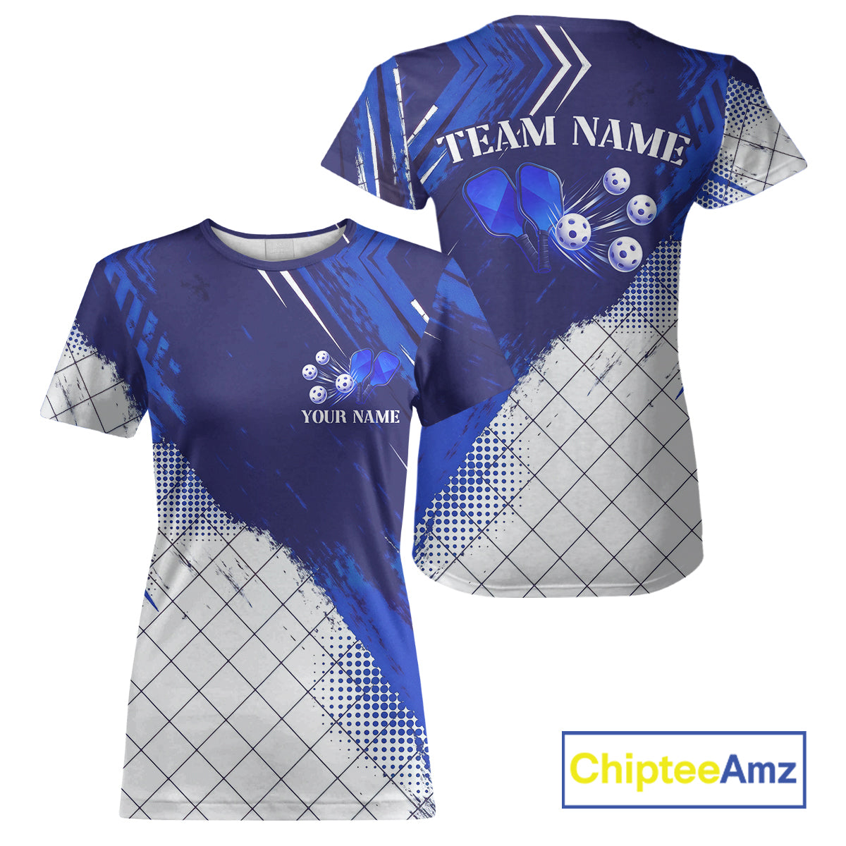 Custom White And Blue Pickleball Ball T-Shirt For Women Grunge Pickleball Team Jerseys NYN1290
