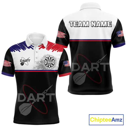 American Flag Grey Smoke Dartboard Men's Darts Shirt - Custom Name For Darts Jersey NYN0426