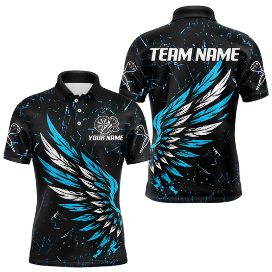 Custom White-Blue Wings Grunge Style Dart Shirt For Men, Dart Team Jerseys NYN0110