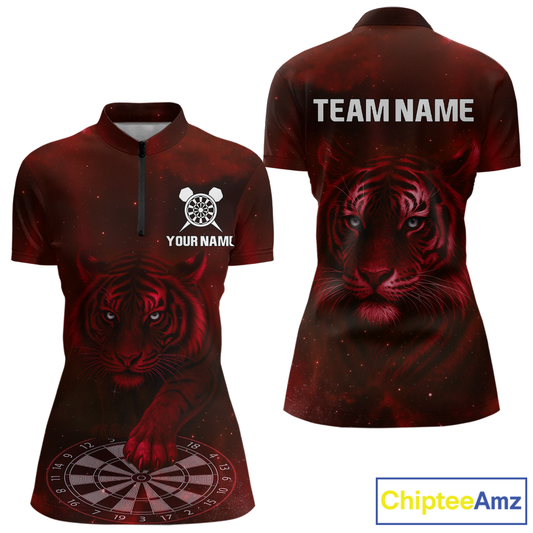 Red Galaxy Tiger Dartboard Women's Darts Team Shirt - Custom Name For Darts Jersey NYN0467