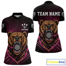 Load image into Gallery viewer, Custom Pink And Brown Bear Dartboard 1/4-Zip Dart Shirt For Women Outfit Dart Team Jersey NYN1333