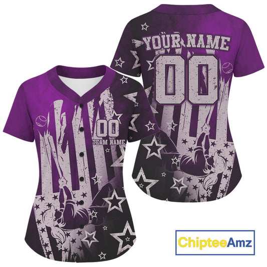 Purrple Patriotic Baseball Jersey For Women Personalized US Flag Baseball Shirt With Newborn NYN1010