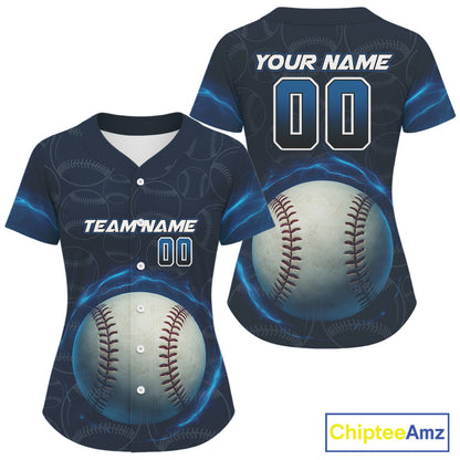 Custom Blue - Black Lightning Women Baseball Ball Jersey, Outfits Baseball Jersey For Newborns NYN1076