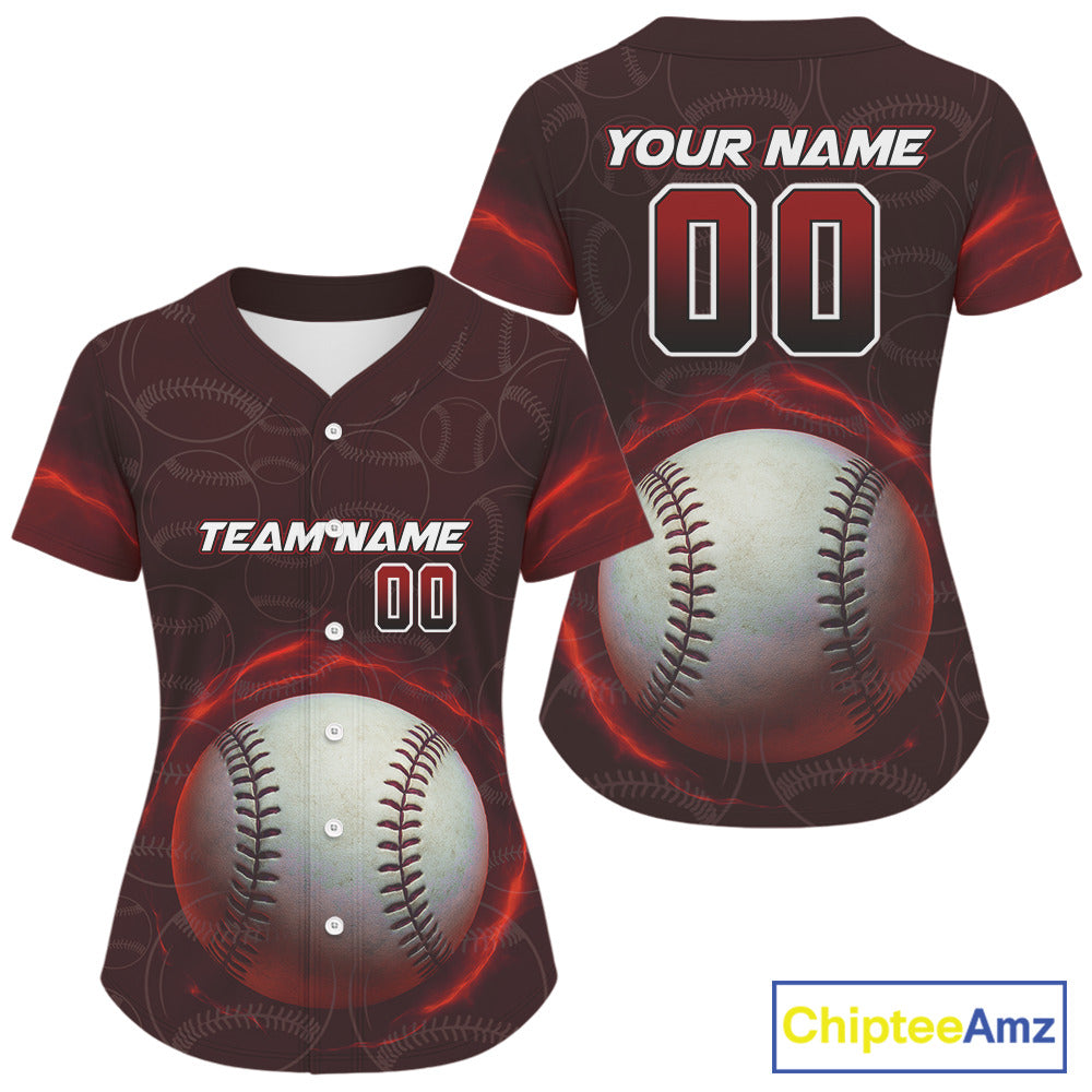 Custom Red - Black Lightning Women Baseball Ball Jersey, Outfits Baseball Jersey For Newborns NYN1077