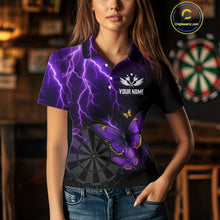 Load image into Gallery viewer, Custom Women&#39;s Darts Shirt With Violet Lightning &amp; Glowing Butterfly, Darts Jersey NYN0286