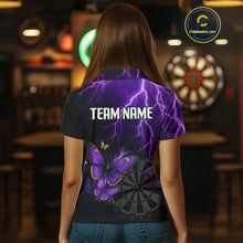 Load image into Gallery viewer, Custom Women&#39;s Darts Shirt With Violet Lightning &amp; Glowing Butterfly, Darts Jersey NYN0286