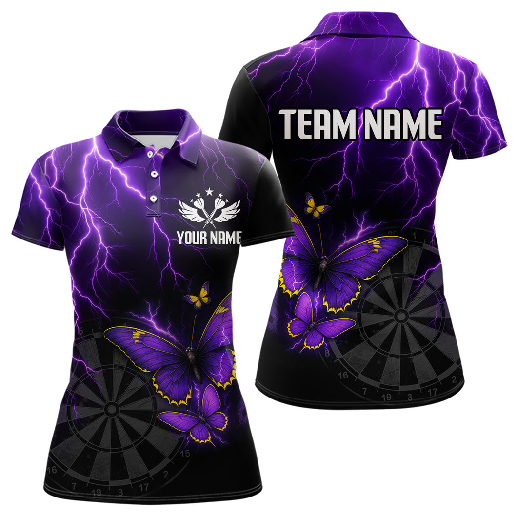 Custom Women's Darts Shirt With Violet Lightning & Glowing Butterfly, Darts Jersey NYN0286