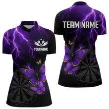 Load image into Gallery viewer, Custom Women&#39;s Darts Shirt With Violet Lightning &amp; Glowing Butterfly, Darts Jersey NYN0286