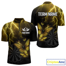 Load image into Gallery viewer, Custom Men 1/4-Zip Darts Shirt With Yellow Lightning &amp; Glowing Butterfly, Darts Jersey NYN1020