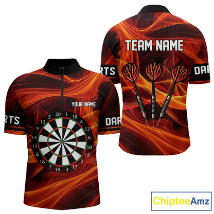 Orange Waving Lines Flame Dart Arrow Men's Darts Shirt - Custom Name & Team Jersey NYN0588