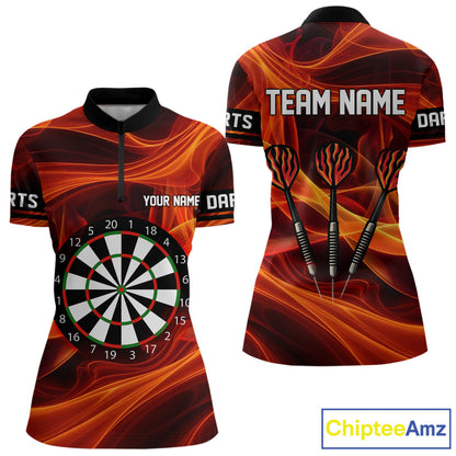 Orange Waving Lines Flame Dart Arrow Women's Darts Shirt - Custom Name & Team Jersey NYN0588