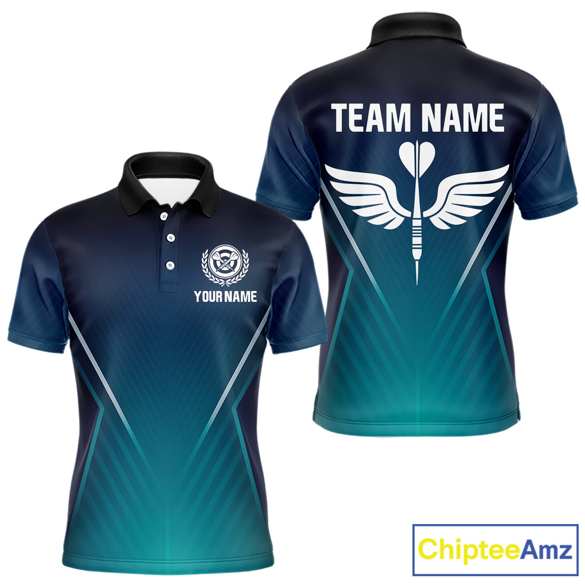 Men's Custom Darts Shirt - Crimson Wings Dart Arrrow With Gradient Blue Pattern NYN0328