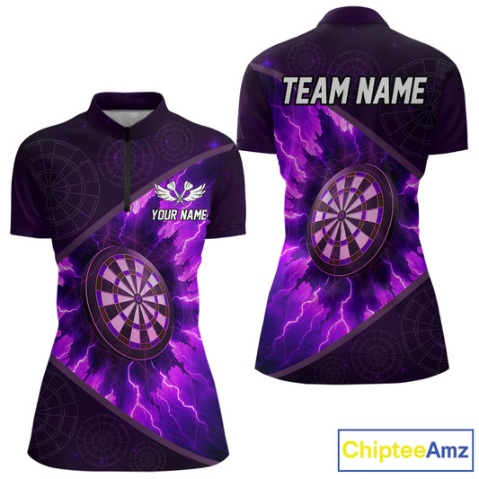 Thunder Dartboard 3D Darts Shirt For Women Custom Name & Team Jersey | Opt1 - Purple NYN0642