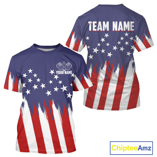 Custom American Flag Patriotic Pickleball T-Shirt For Men Outfit Pickleball Team Jerseys NYN1296