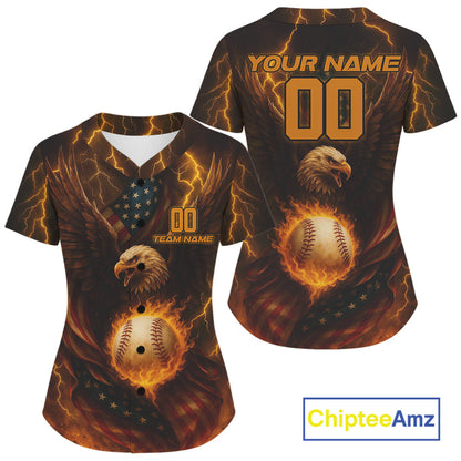 Custom Lightning Eagle US Flag Baseball Jersey For Women Patriotic Youth Baseball Shirt NYN1307