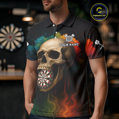 Custom Multi-Color Skull Dartboard Polo Dart Shirt For Men Colorful Skull Dart Jerseys NYN1324