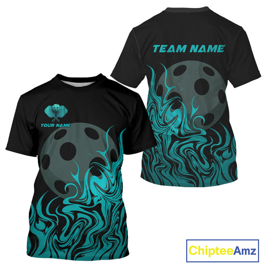 Custom Black & Turquoise Swirl Pickleball Ball T-Shirt For Men Paddles Pickleball Jersey NYN1343